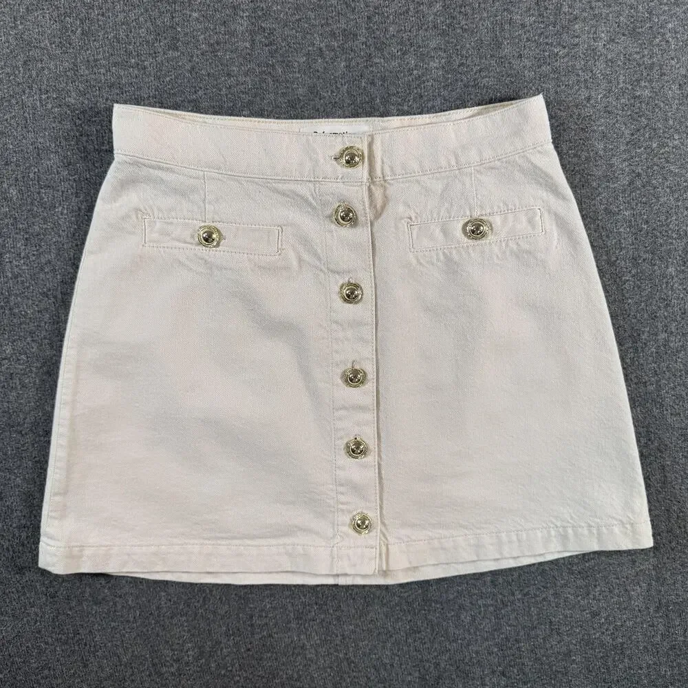 Reformation Denim Skirt Womens 4 White Button Front A-Line Mini High Rise